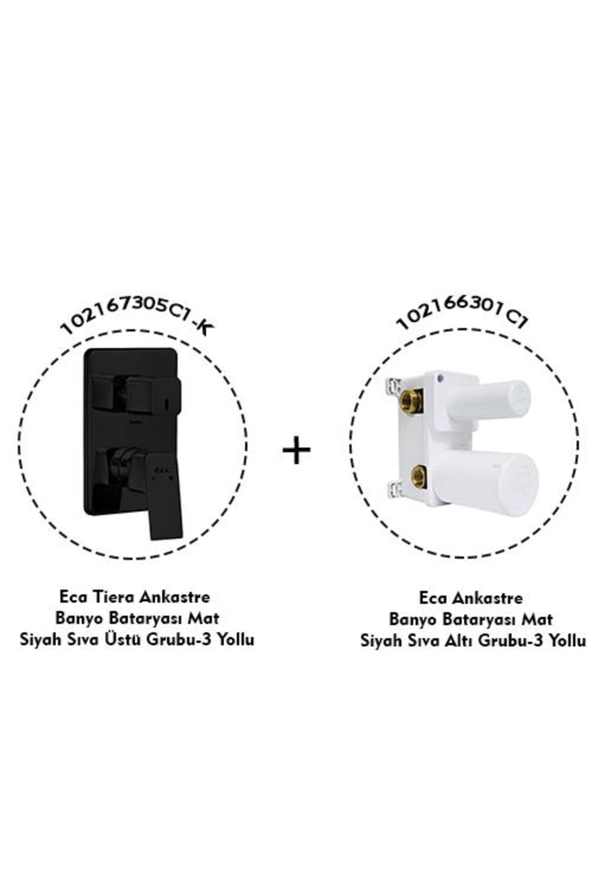 Tiera Ankastre Mat Siyah Banyo Bataryası 2 Parça Set / 3 Yollu (102167305C1-K+102166301C1)
