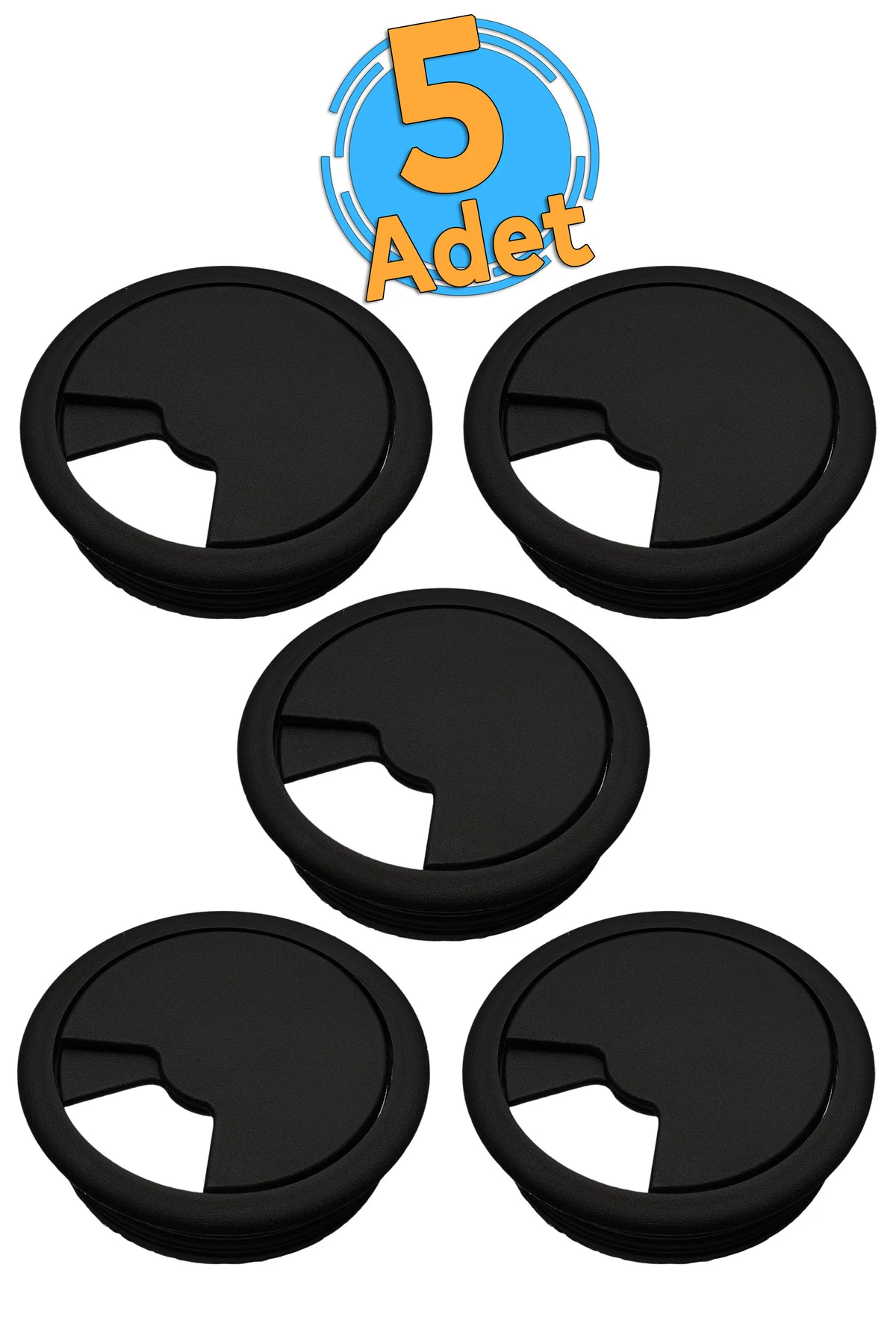 Masa Üstü Kablo Kanalı Deliği Kapağı Siyah Masa Kapağı 6 Cm (5 Adet)