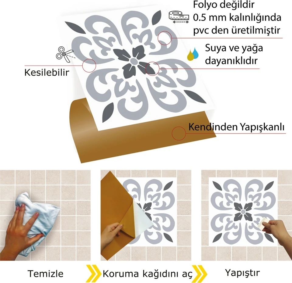 Kendinden Yapışkanlı Banyo Mutfak Kaplama Geometrik 07 Desenli Pvc Karo 30X30 cm (33 Adet) 3m2
