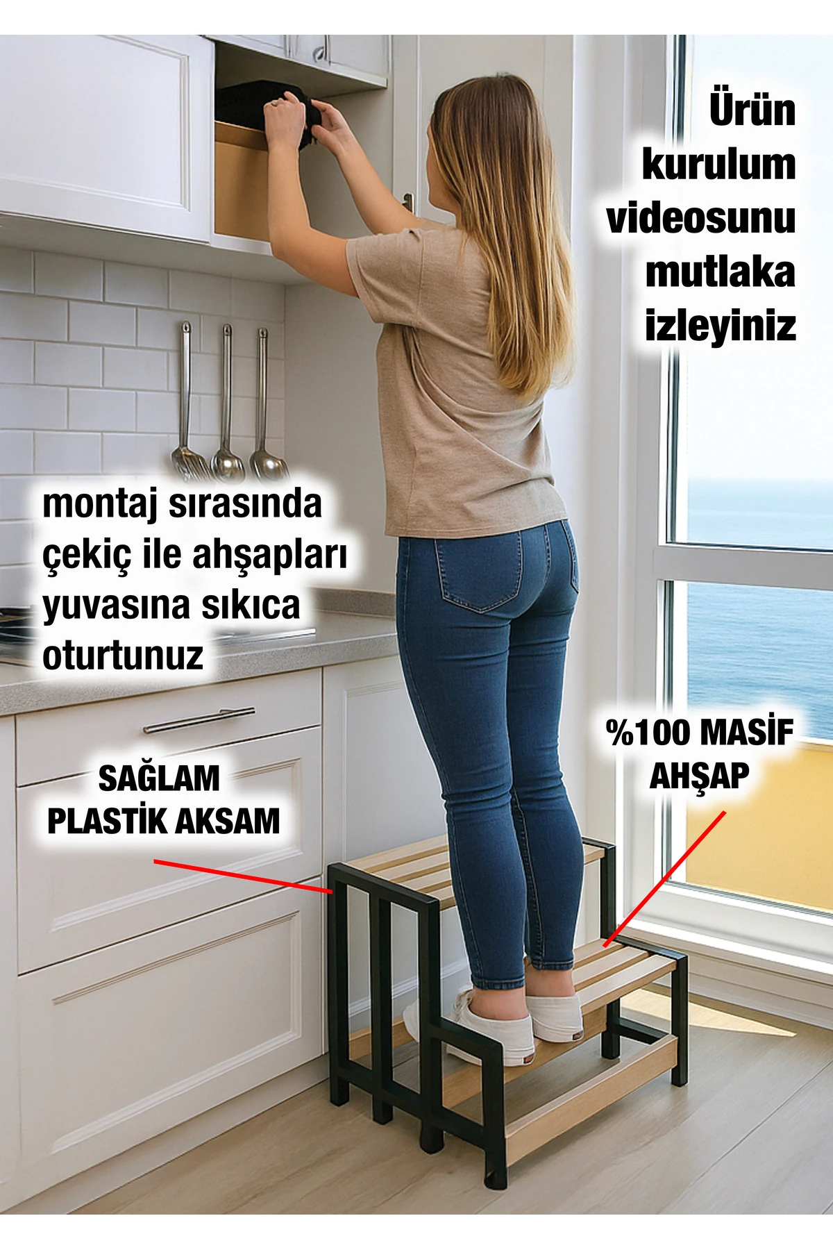 PAZARAZA NB-01 MASİF 2 KATLI AHŞAP BASAMAK 150 KG. KAPASİTE