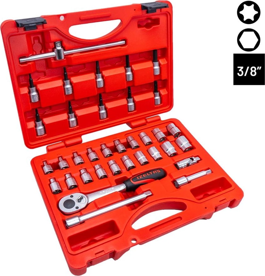 Izeltaş 3/8" 6 Köşe Lokma Anahtar ve Lokmalı Allen Set 35 Parça