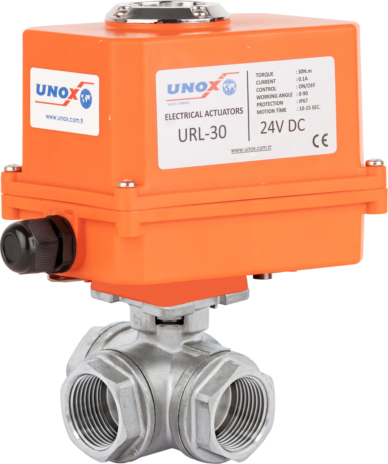 DN15-1/2" 24 V Dc Elektrikli Aktüatörlü Dişli Küresel Vana 3 Yollu T Port