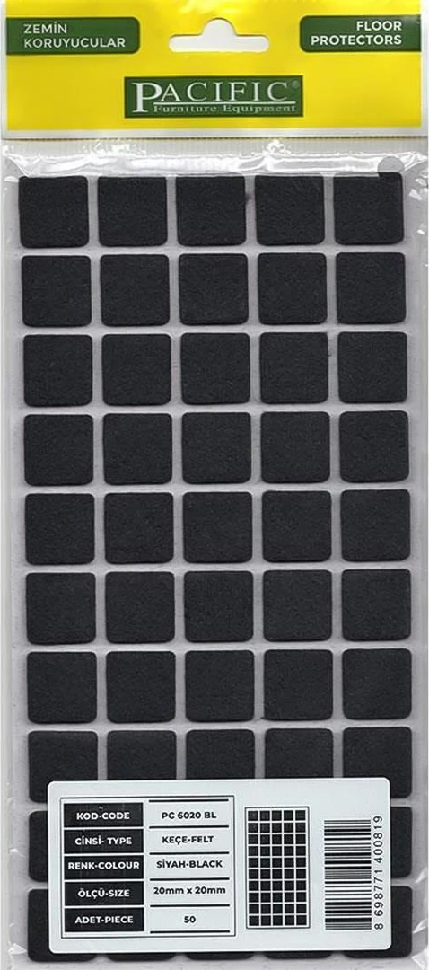 çınar ticaret pacific 6020 bl yapışkanlı keçe 20 mm x 20 mm siyah