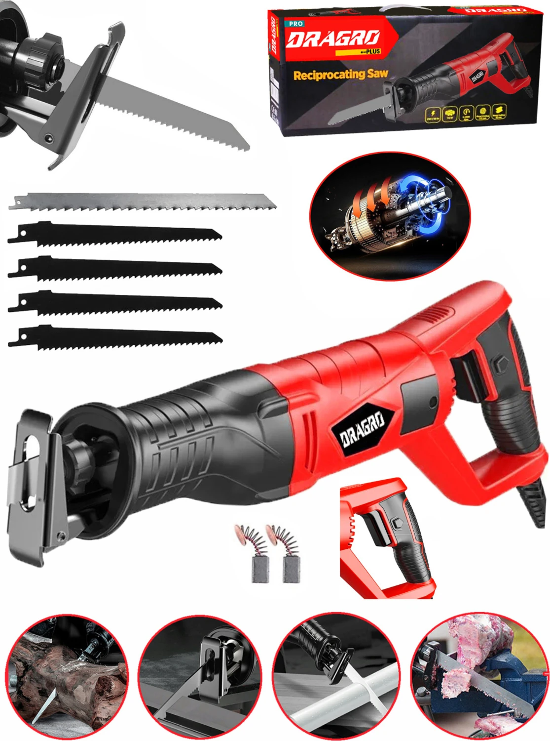 Alman 9000 Sjs 6 Kademe Devir Ayarli Bakir Sargili Beton Tuğla Kemik Kesme Tilki Kuyruğu 5 Uç Krmızı