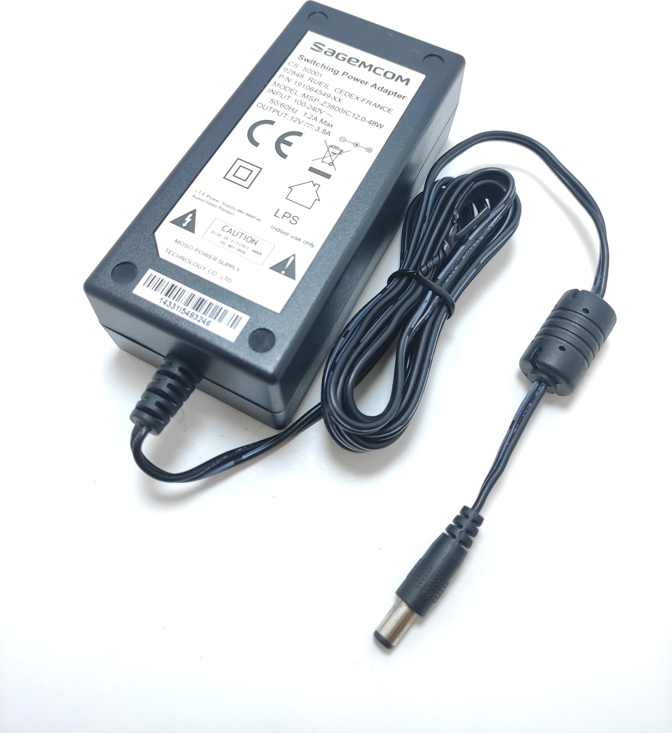 com 12V 3.8A Adaptör ve 220 Giriş Kablosu