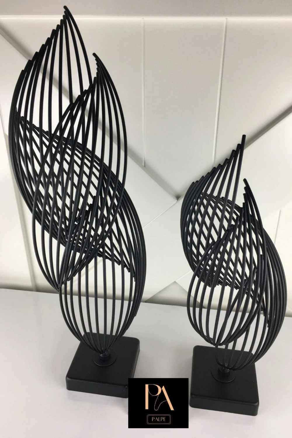 Siyah Helezyon 2'li Takım Metal Biblo Obje Ev Aksesuar Masa Konsol Orta Sehpa Dresuar Salon Ofis Dekor