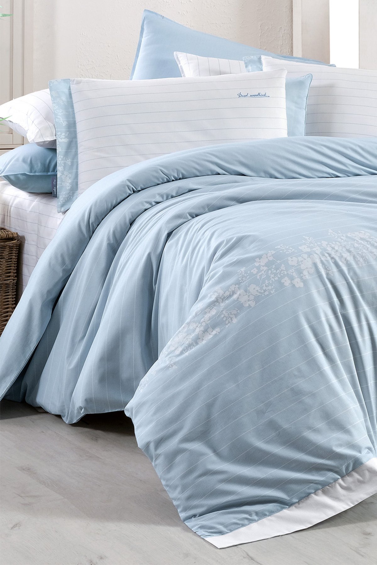 Olric Mavi King Size (Battal Boy) %100 Pamuk Nevresim Takımı
