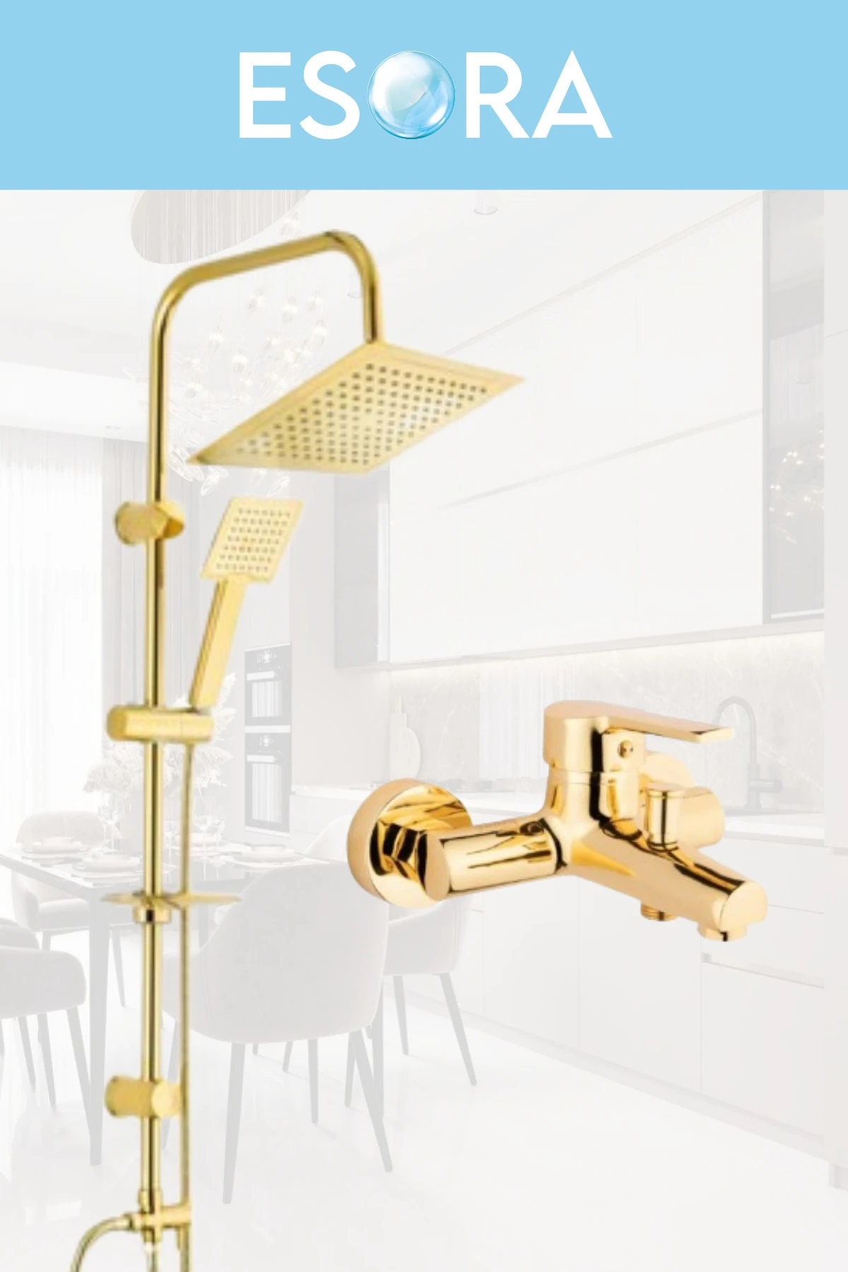 Gold Kare Robot Duş Seti , Banyo Bataryası 2’li Set