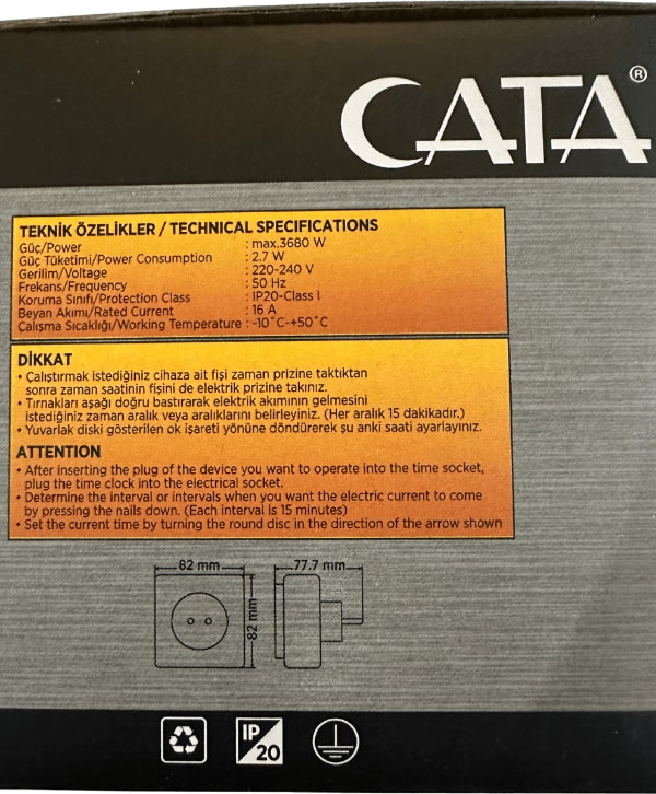 CT-9180 3680W 16 Amper Mekanik Zaman Saati