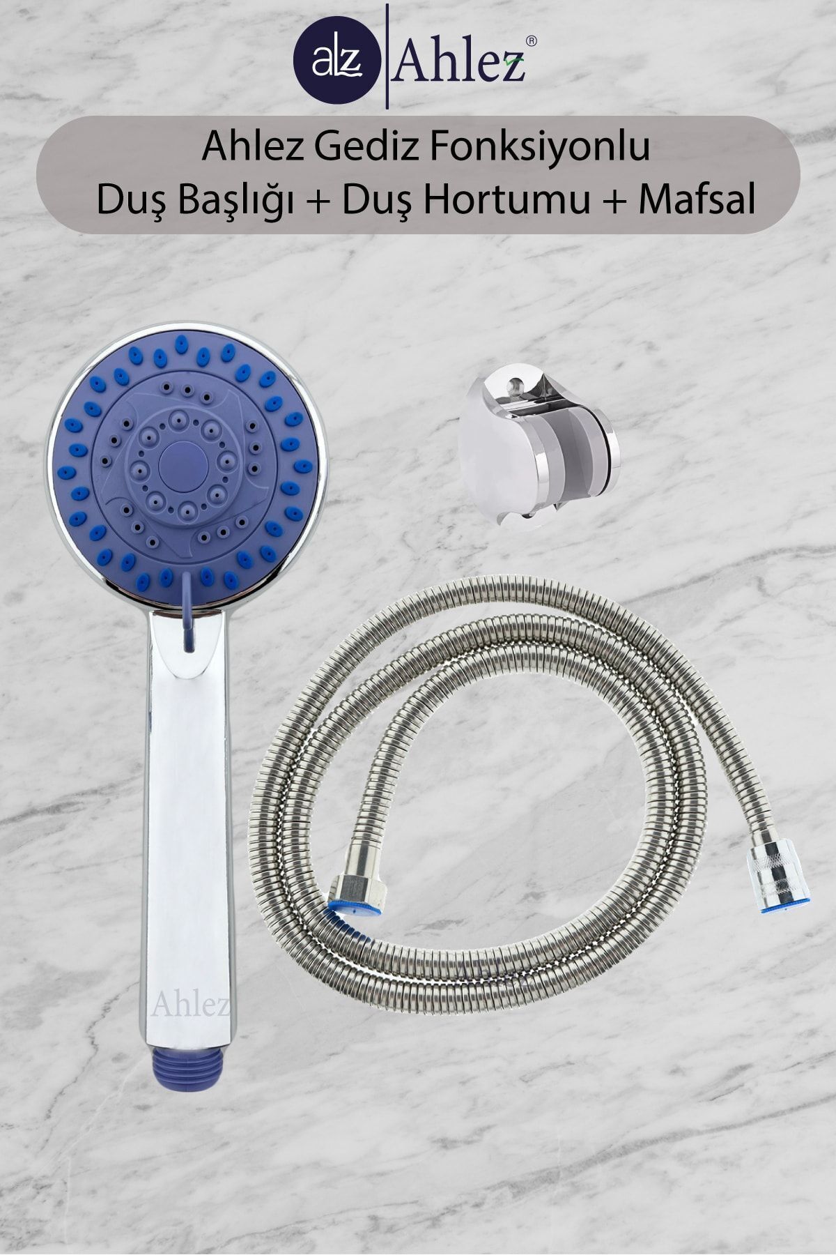Gediz 5 Fonksiyonlu Duş Başlığı + Duş Hortumu + Büyük Mafsal Duş Sistemi