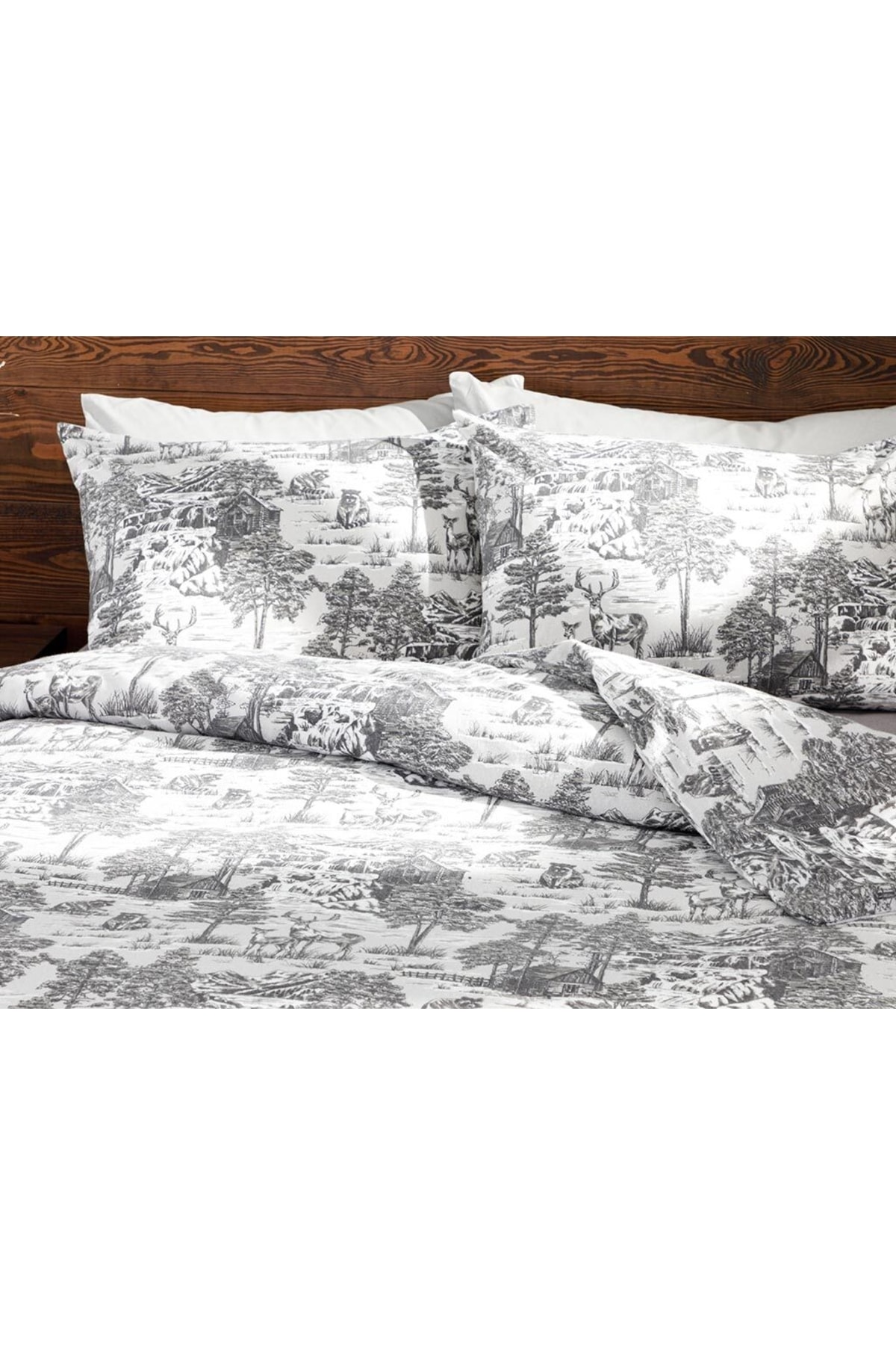 Winter Forest Flanel Tek Kişilik Nevresim Takımı 160x220 Cm Gri
