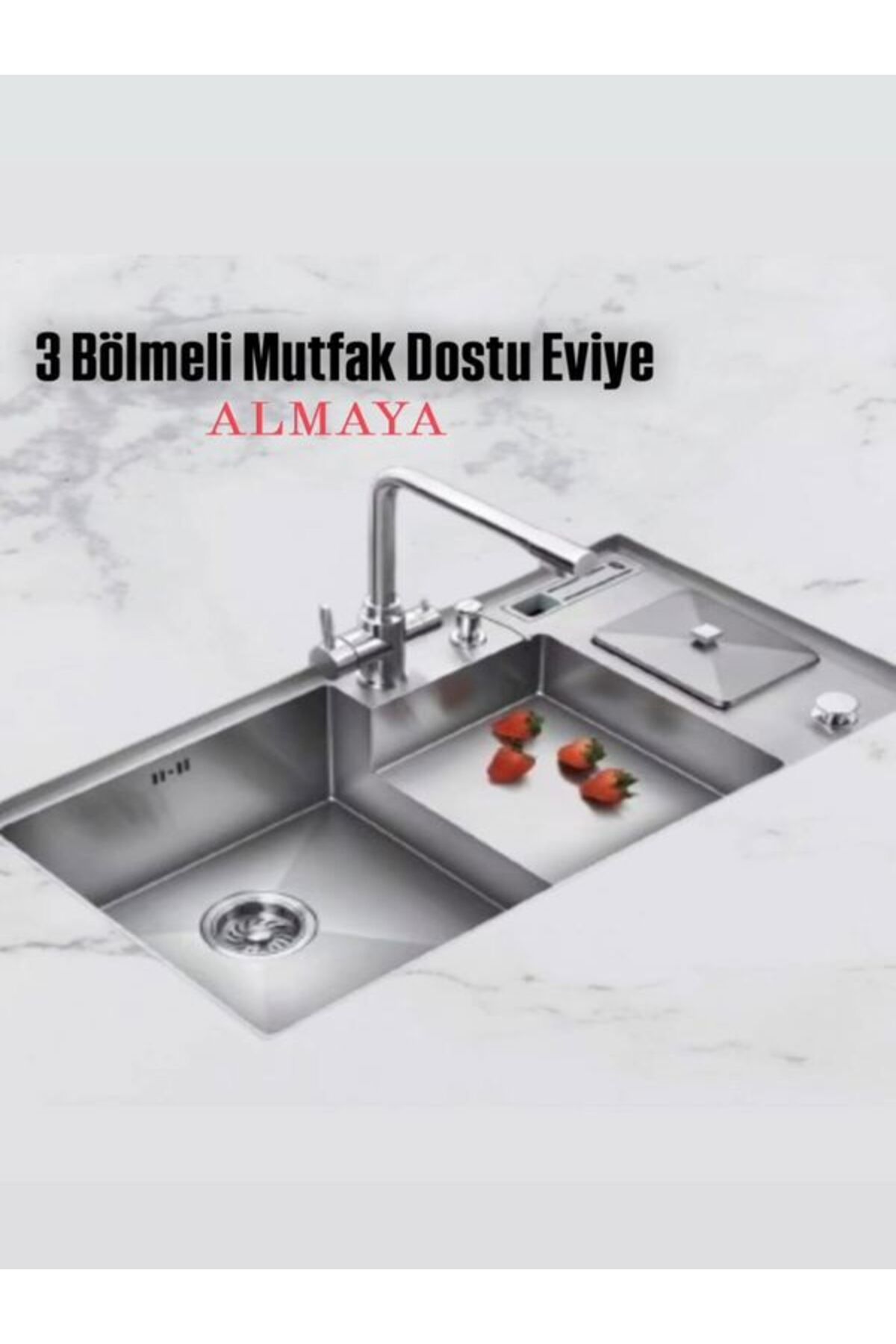 3 Bölmeli Bıçaklı Gümüş Eviye Almaya 95*46,5 Paslanmaz