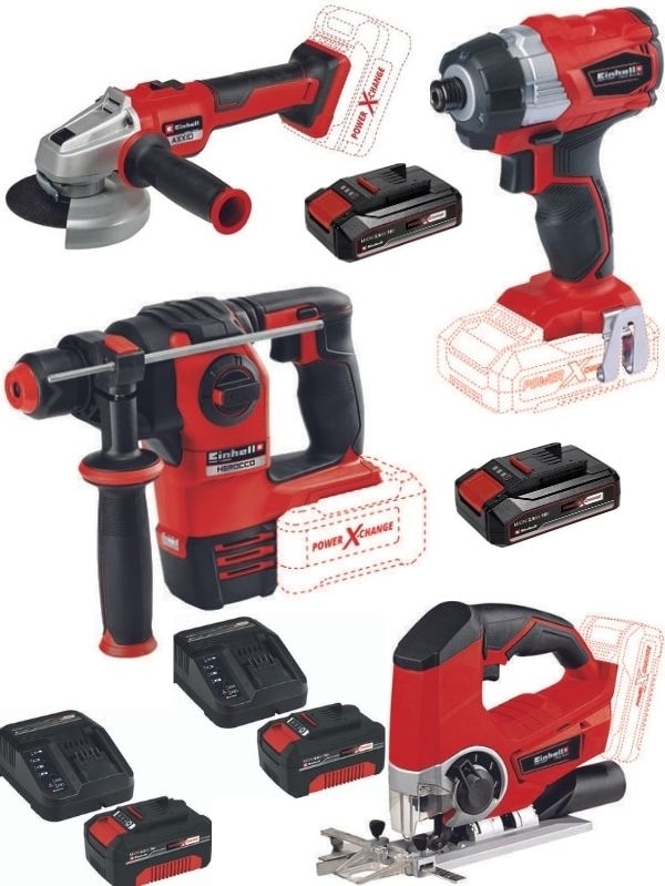 EİNHELL Te-Cı 18 Bl Vidalama Herocco 18 V Kırıcı Axxio 18/125 Taşlama Te-Js 18/80 Dekupaj 2X4.0+2X2.5AH Akülü Set