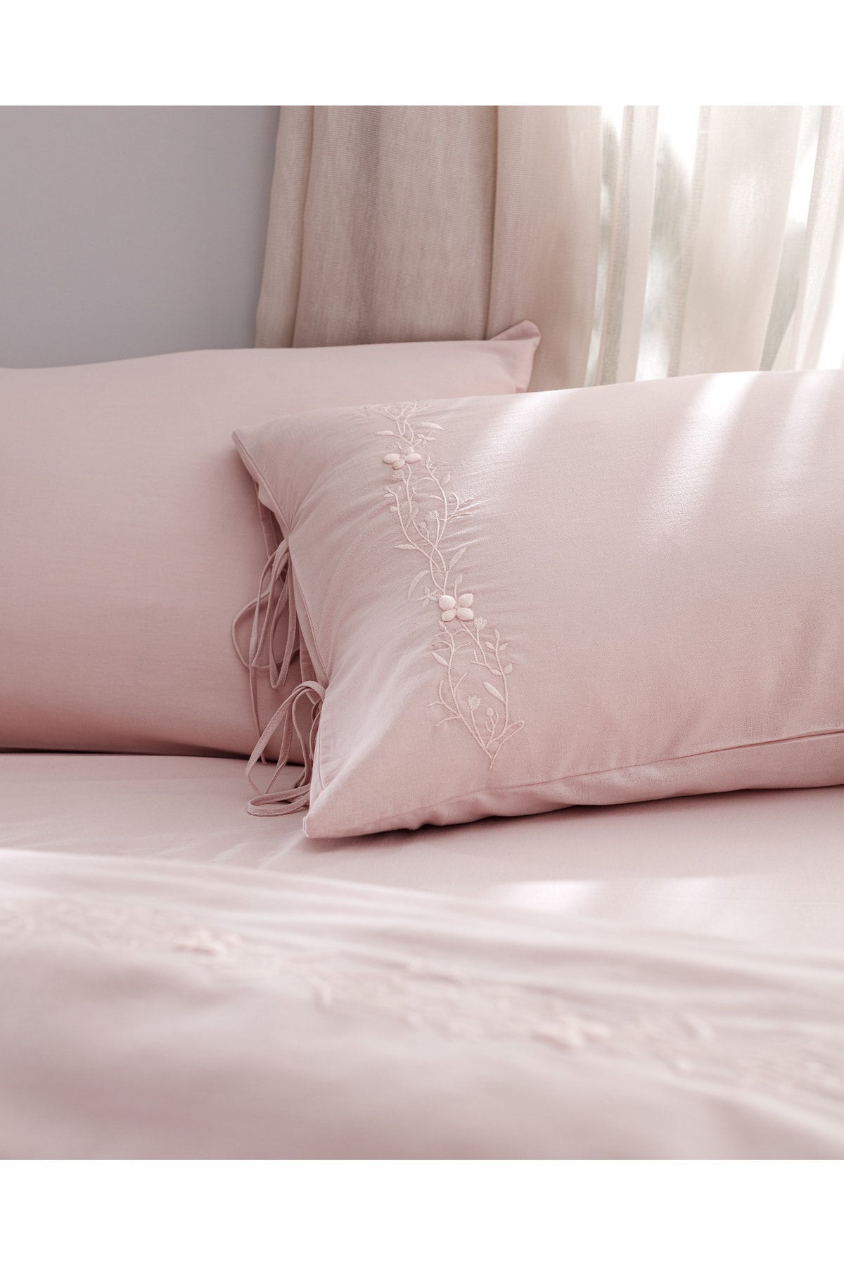 King Size %100 Pamuk Nakışlı Nevresim Takımı - Pudra