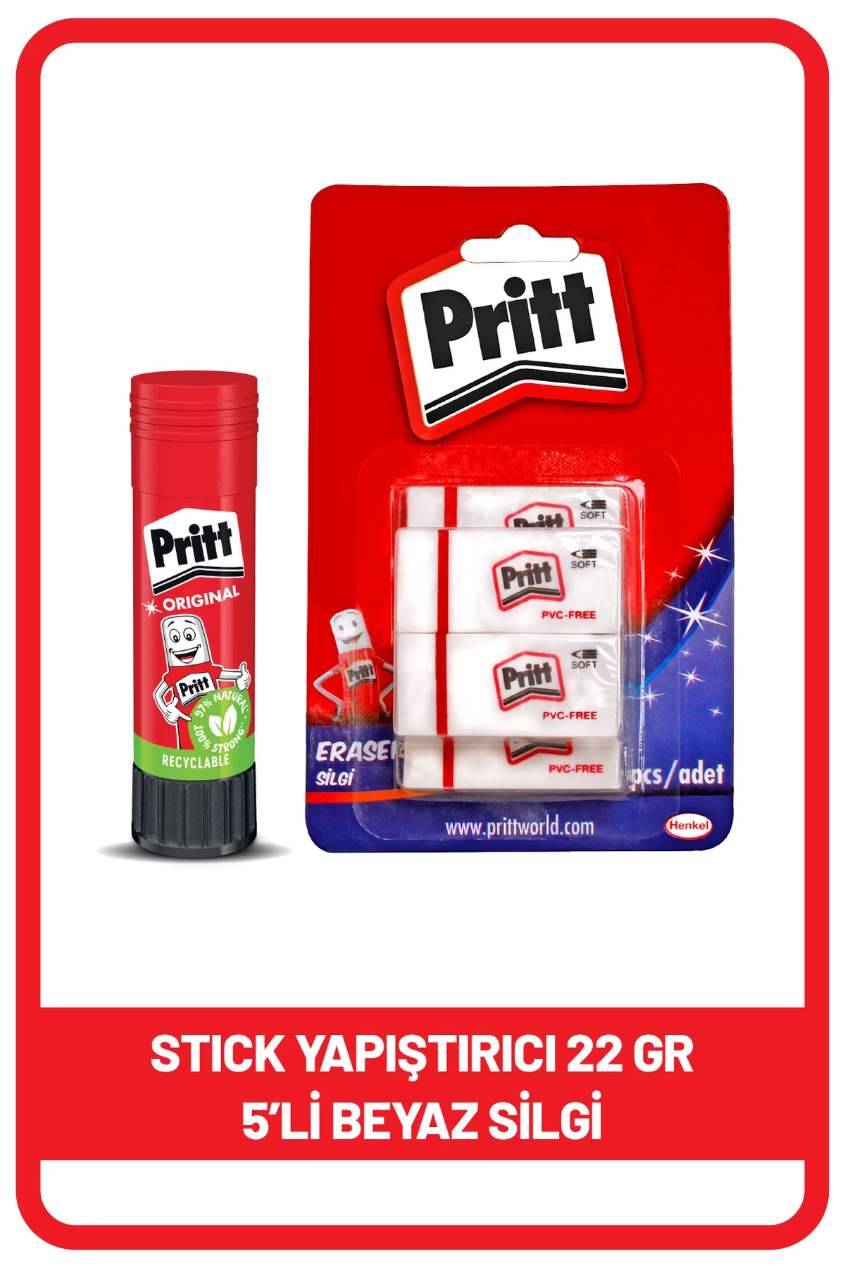 Stick 22 gr Shrink + Pritt Beyaz Silgi 5'li Blister