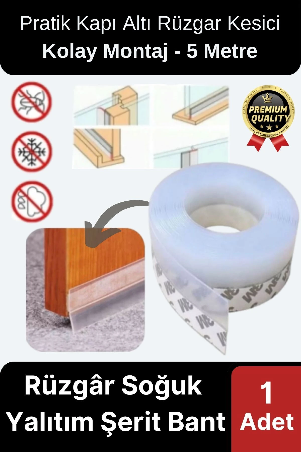 Şeffaf Silikon Rüzgâr Soğuk Böcek Engelleme Cam Kapı Pencere İzolasyon Yalıtım Şerit Bant 5mt 1 Adet