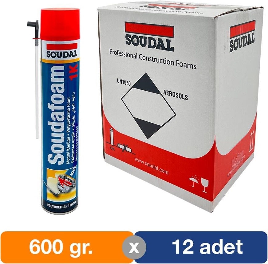 Soudafoam 1k Poliüretan Montaj Köpük 600 Gr. - 12'li Paket