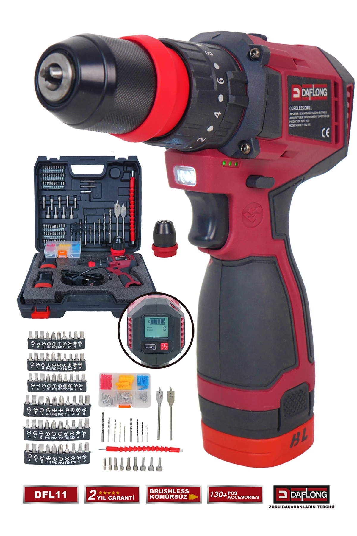 PRO DİJİTAL EKRANLI DİJİTAL AYARLANABİLİR HIZLI ÇELİK MANDREN ARMUT BATARYA+MANDREN HEDİYELİ DFL-11