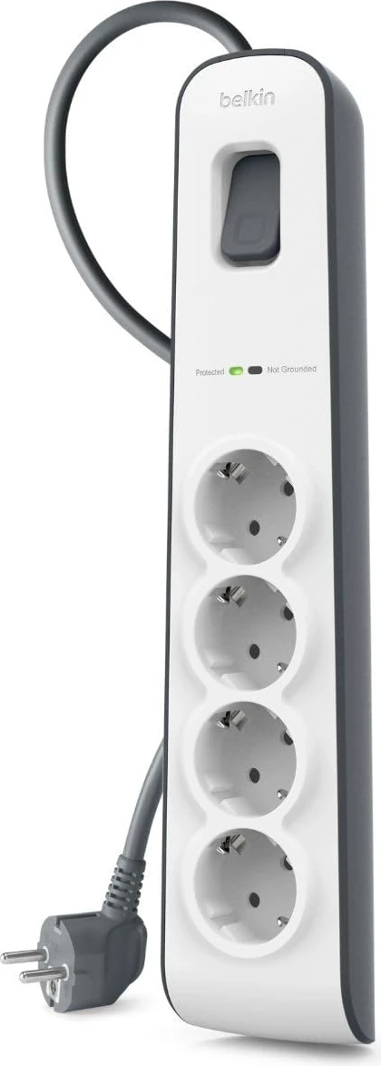 Surgemaster 4&apos;lü Priz, Yüksek Gerilim Korumalı (2 M Kablo) Beyaz/gri BSV400VF2M