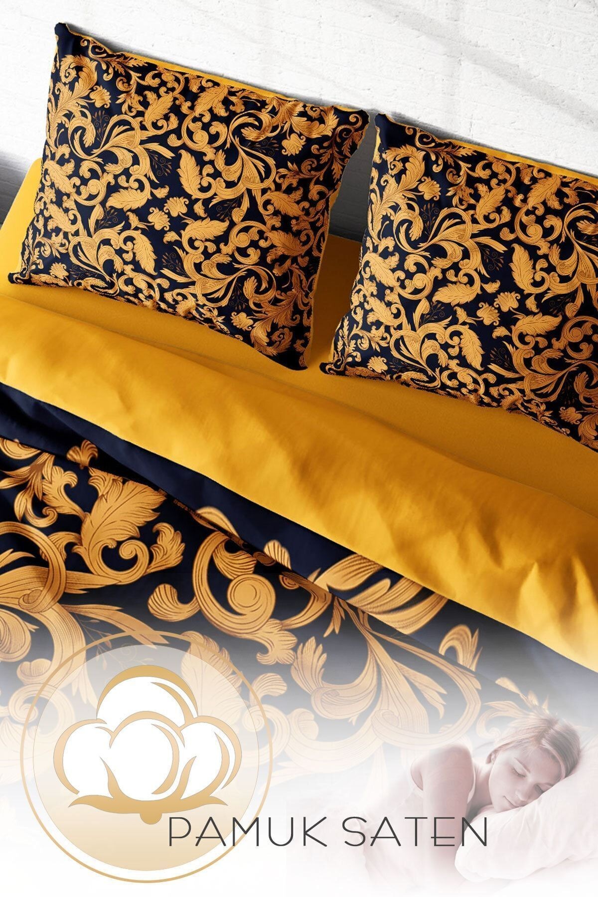 Nevresim Takımı %100 Doğal Pamuk Çift Kişilik 3d Digital Gold Floral