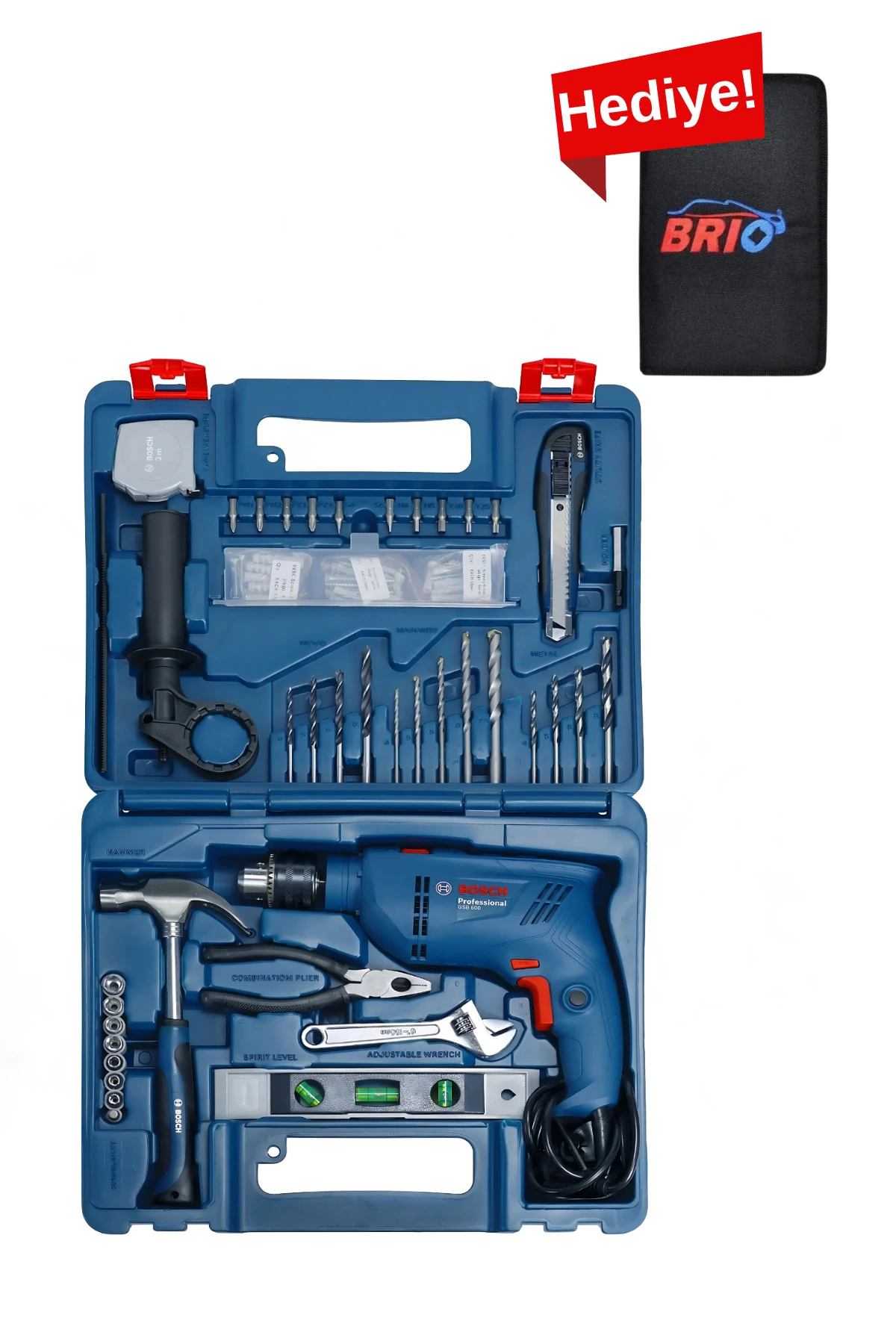 Darbeli Matkap Gsb 600 100 Parça Aksesuar Seti Çantalı Elektrikli Devir Ayarlı Al Marka Yapıştırıcı