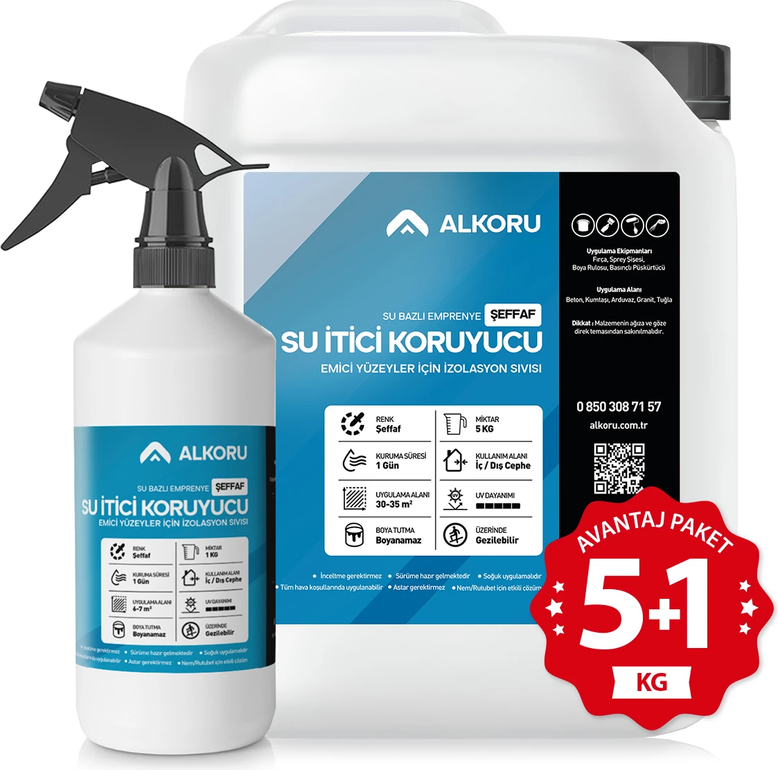 5+1 kg Şeffaf Emici Yüzeyler Için Su Itici ve Koruyucu Malzeme Avantaj Paket