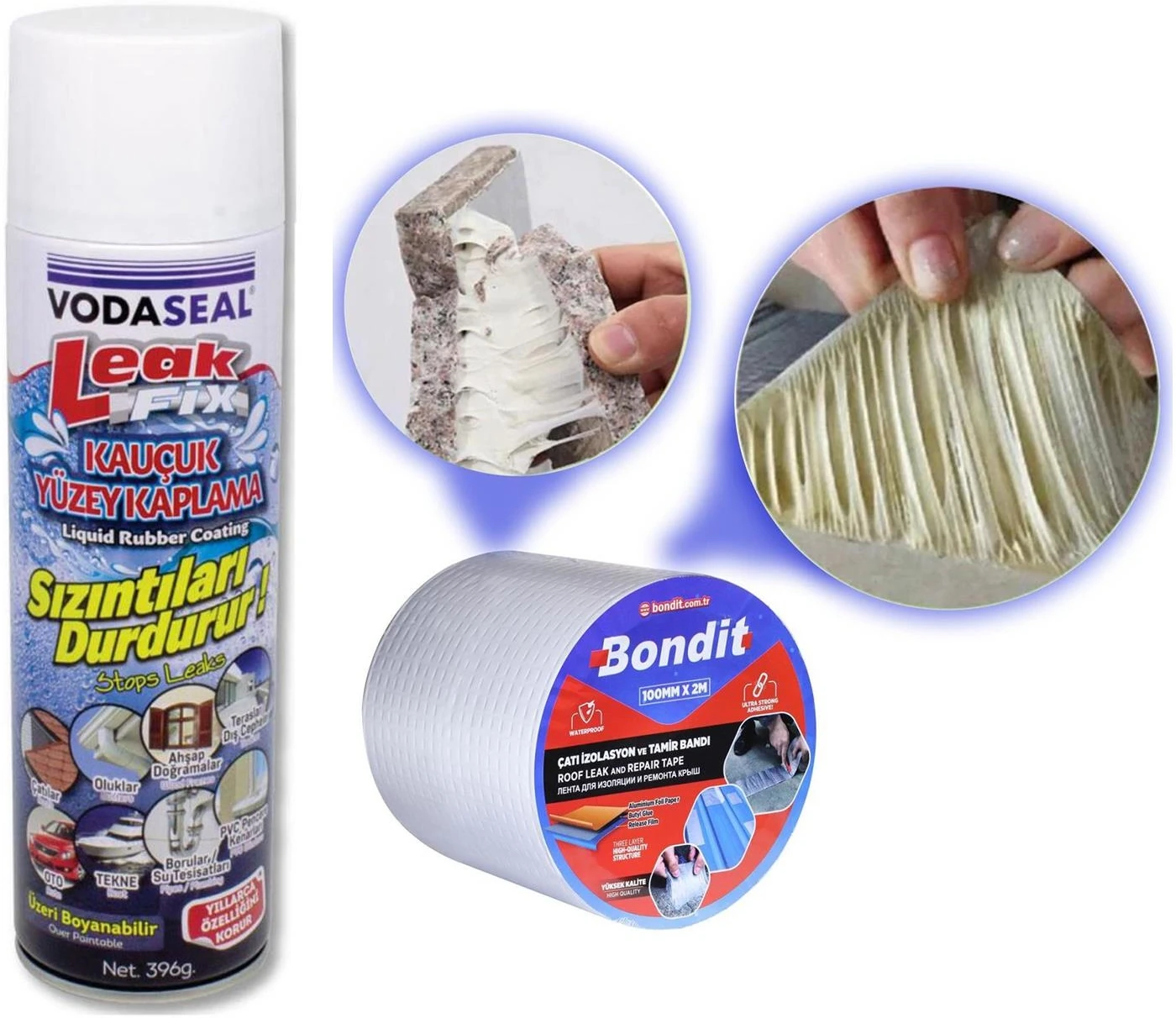 Leak Fix Su Geçirmez Sızdırmaz Sprey Beyaz 396 gr + Çamur Bant