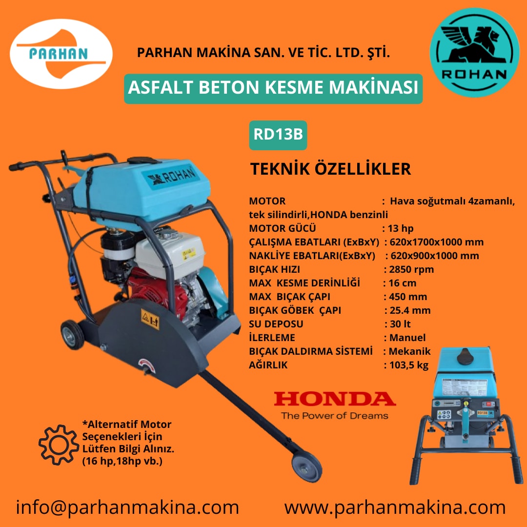 RD13BH Asfalt Beton ve Derz Kesme Makinası