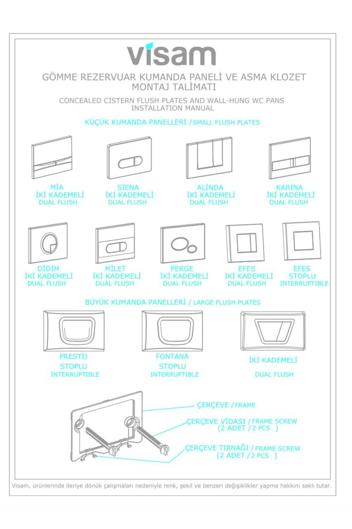 Alinda Mat Krom Gömme Rezervuar Kumanda Paneli Basma Butonu 227.001