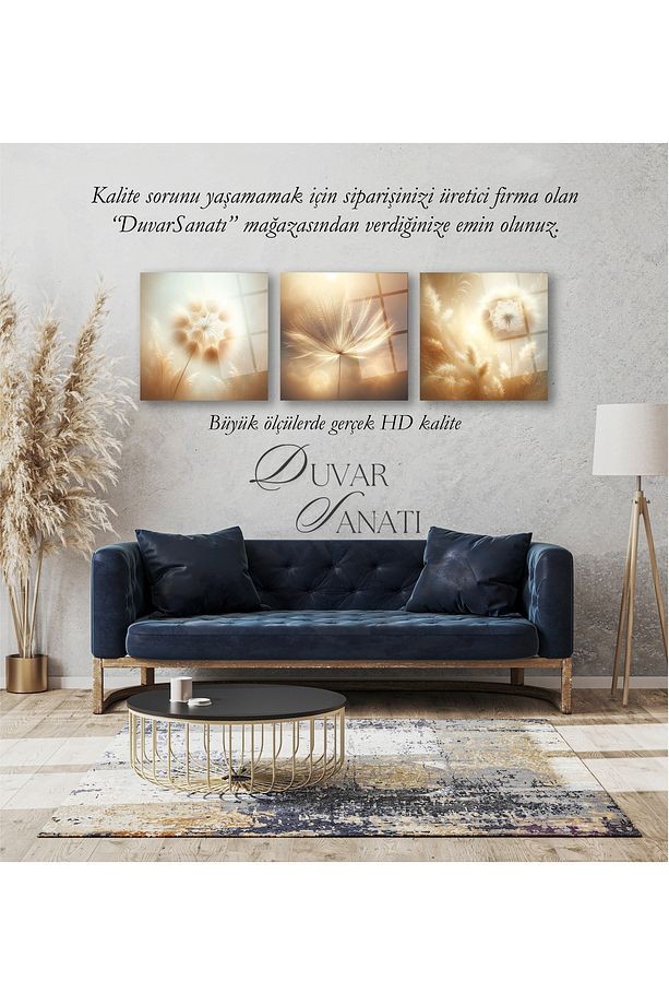 Üçlü Soft Renk Çiçekler Kare Gerçek Cam Tablo, Modern Ev Salon Ofis Dekorasyonu Büyük Duvar Dekoru