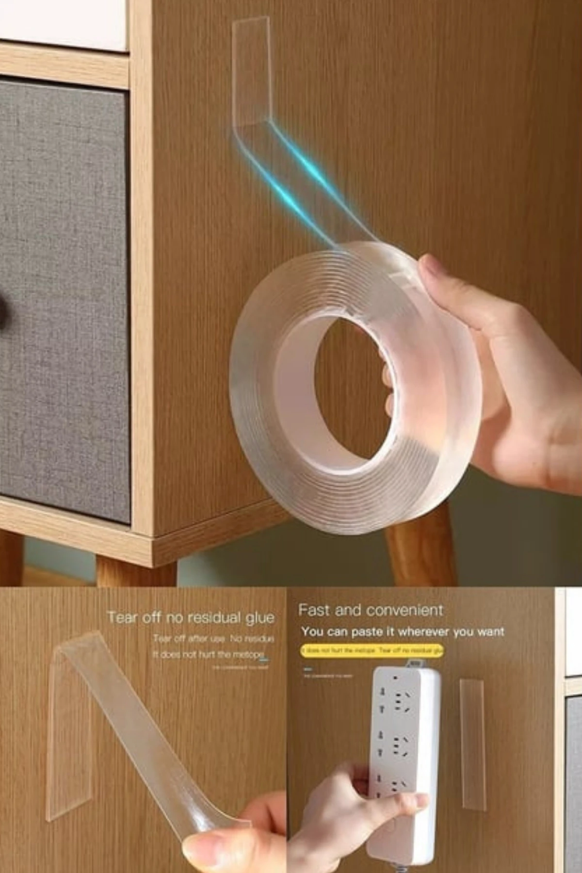 Çift Taraflı Silikonlu 2 Metre Şeffaf Bant Su Geçirmez Süper Güçlü Montaj Band Akrilik