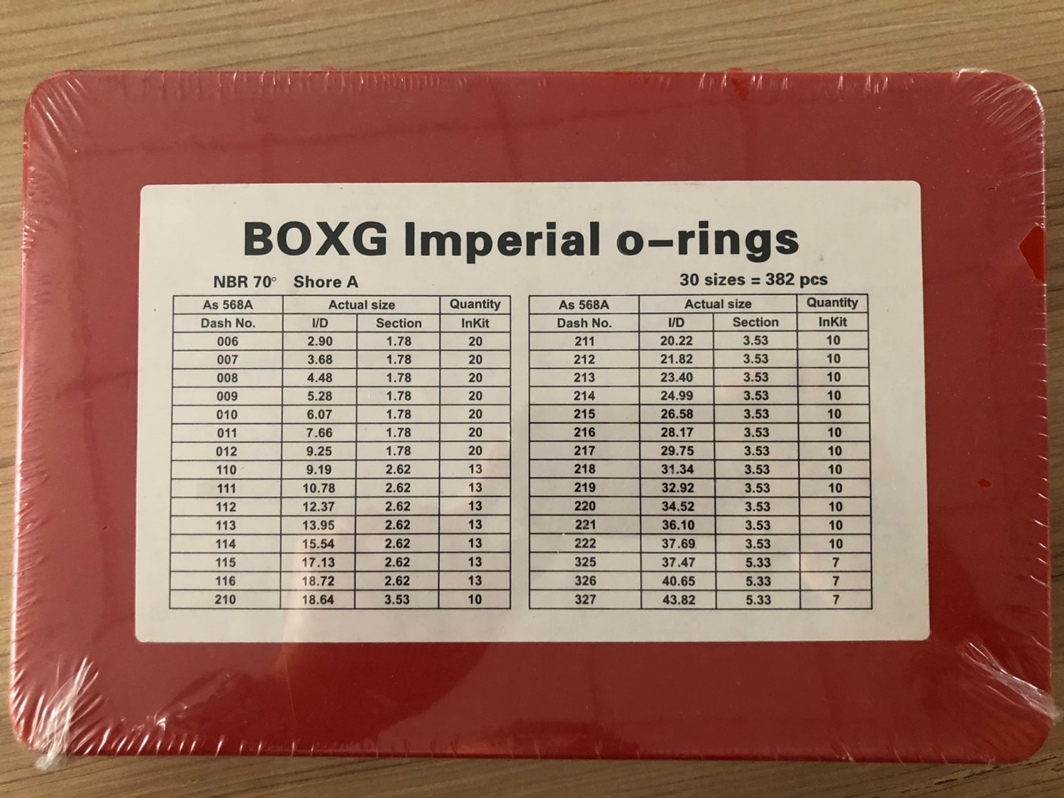 Oring Seti Kit Nitril NBR 70 Inç Box Inch 382 Adet O Ring 30 Ölçü