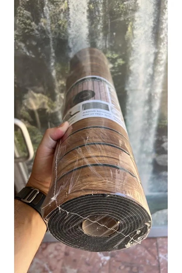 60cmx250cm 1 Adet Kahverengi 3D Yapışkanlı SXP Akustik Lambiri Desenli Duvar Paneli Kağıdı 3115-1