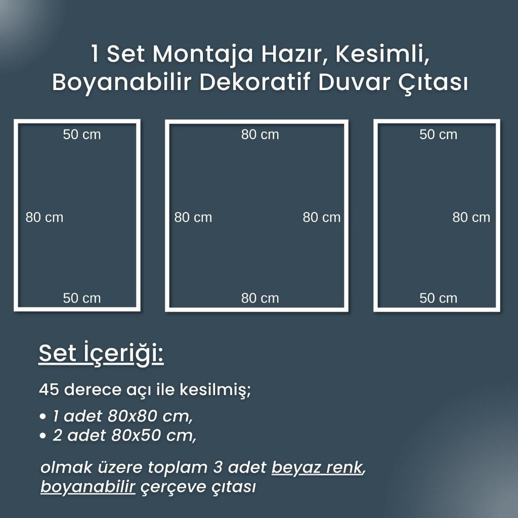 Poliüretan Boyanabilir Dekoratif Duvar Çıtası Montaja Hazır Kesilmiş 3 cm Motifli Çerçeve 3'lü Paket