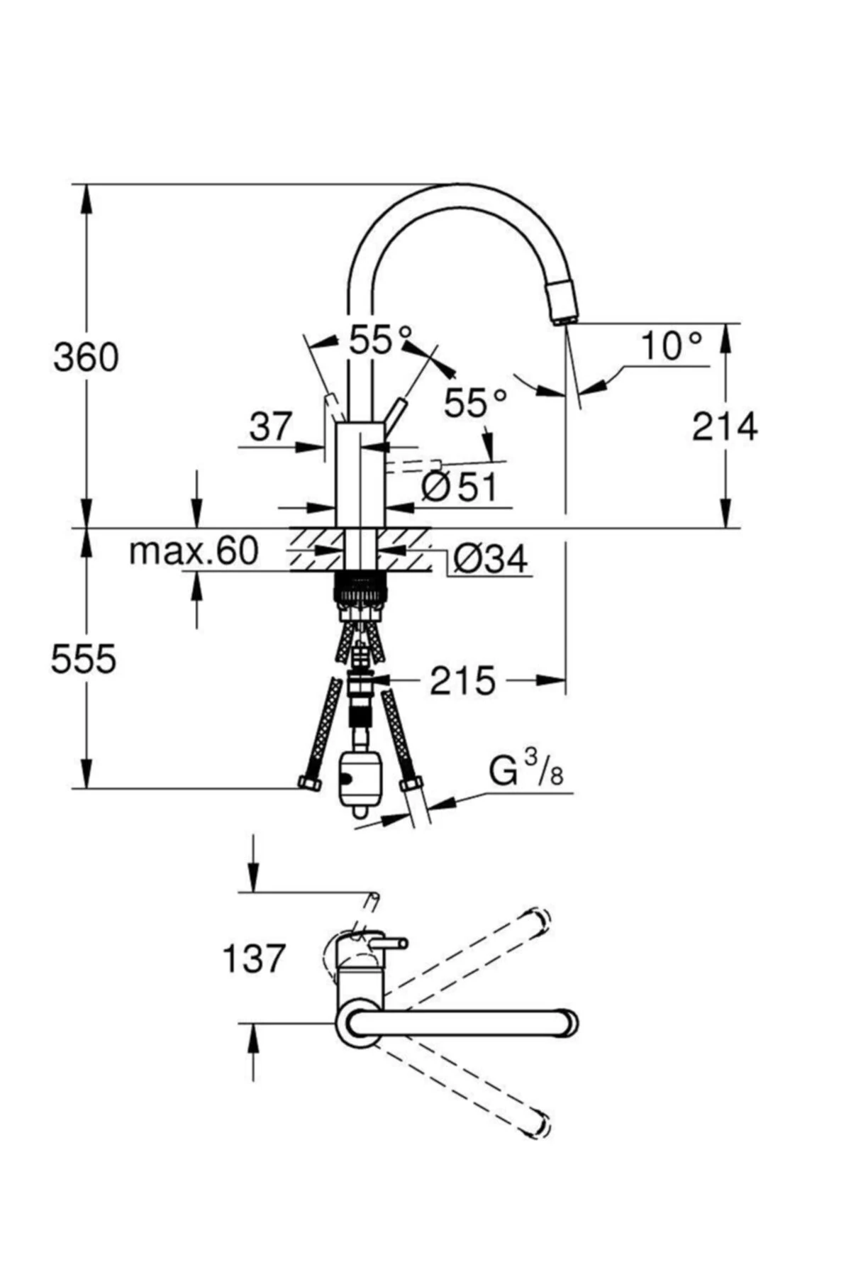 Eviye Bataryası Spiralli Tek Akış Concetto Krom - 32663003