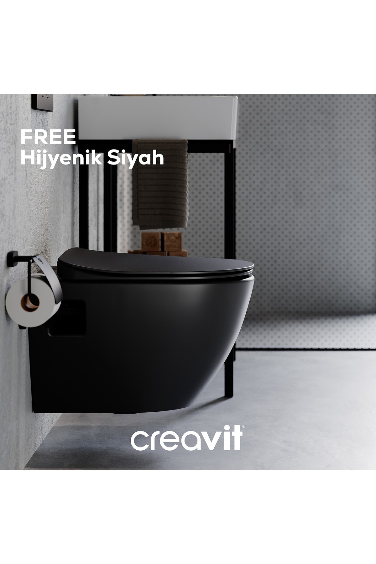 Free Rim-Off Duroplast Yavaş Kapanan Klozet Kapaklı Mat Siyah Set