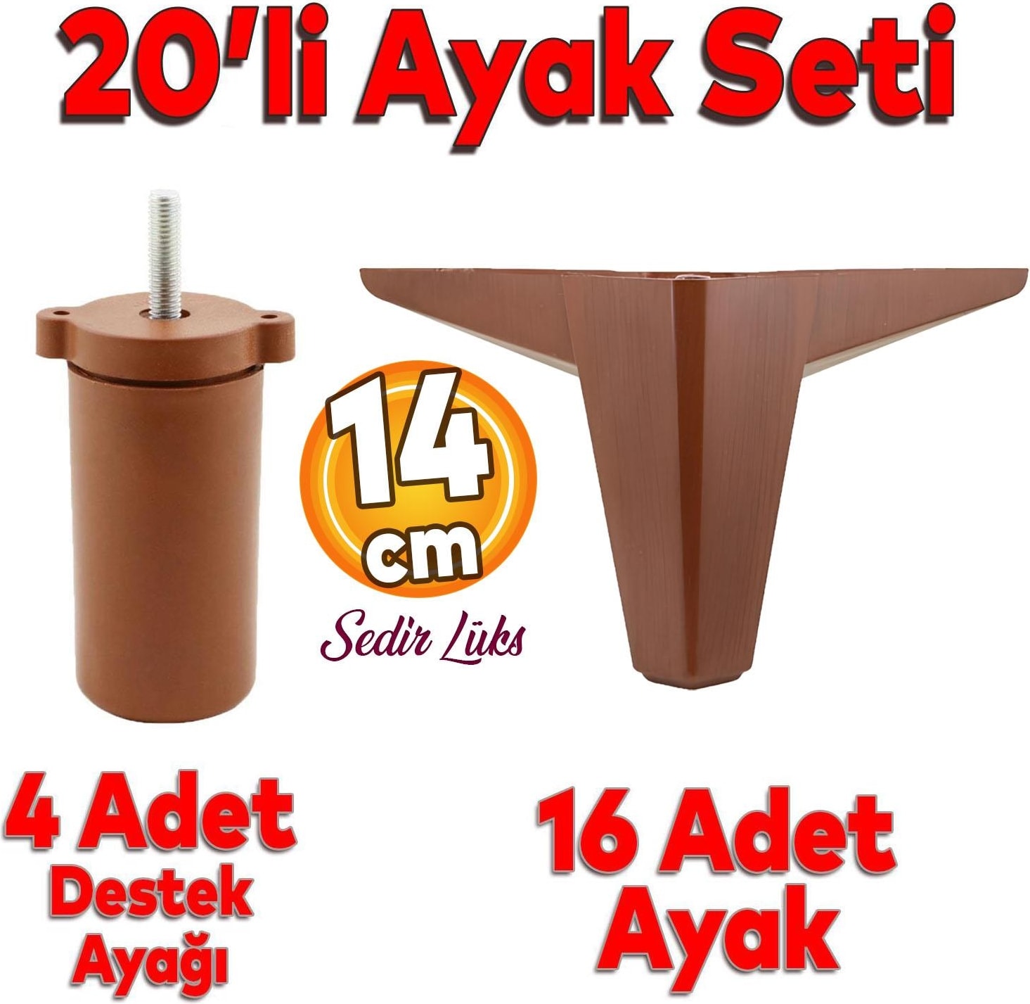 20'li Set Sedir Lüks Mobilya Koltuk Kanepe Tv Ünitesi Destek Ayağı 14 cm Ahşap Desenli Ayakları