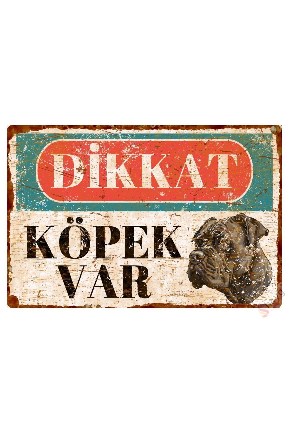 Dikkat Köpek Var Pas Görünümlü Vintage Metal Cane Corso Uyarı Levhası - 15cm x 22,5cm