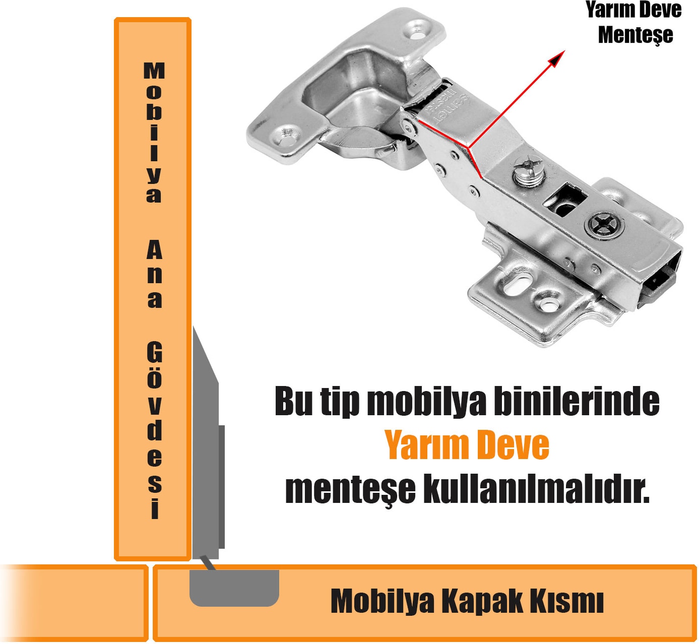 Master Frenli Dolap Kapak Menteşesi Pistonlu Yarım Deve Tas Menteşe