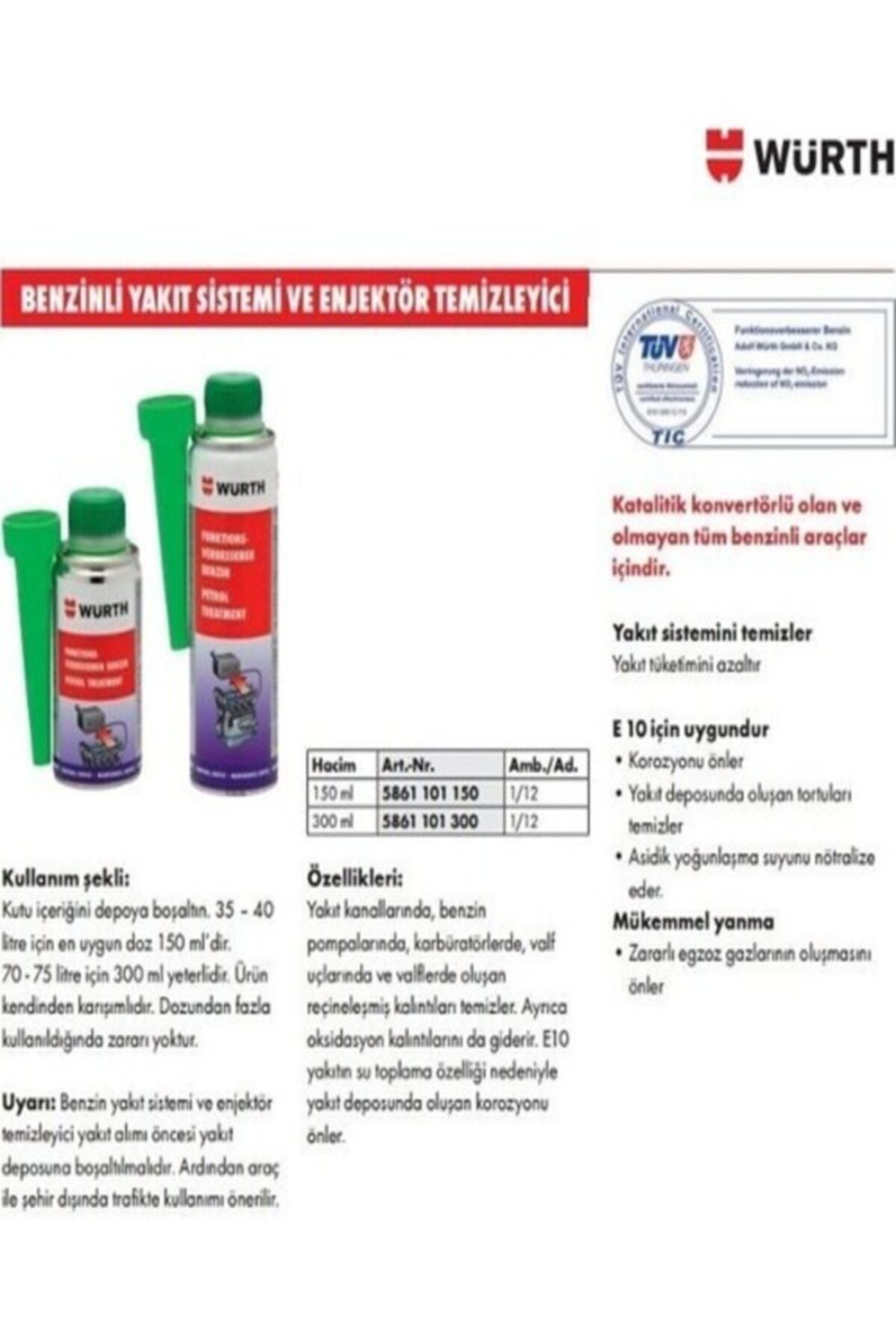 Würt Benzin Enjektör Temizleyici Ve Benzin Katkısı