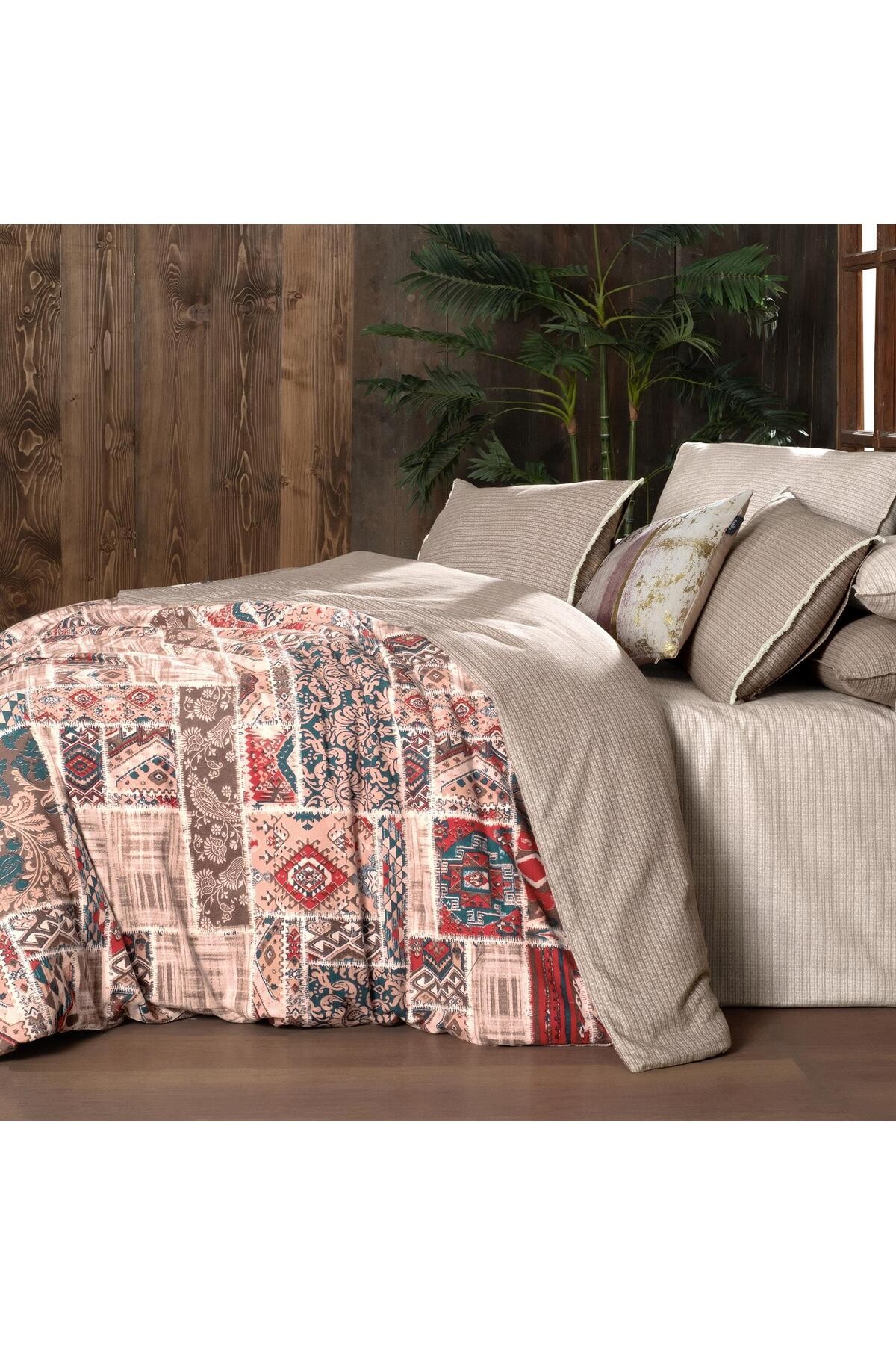 Mavera King Size (Battal Boy) %100 Pamuk Flanel (Pazen) Nevresim Takımı Kahve
