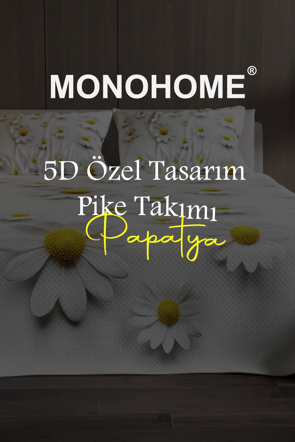 %100 Pamuk Çift Kişilik Pike Takımı Yatak Örtüsü Özel Dokuma Papatya