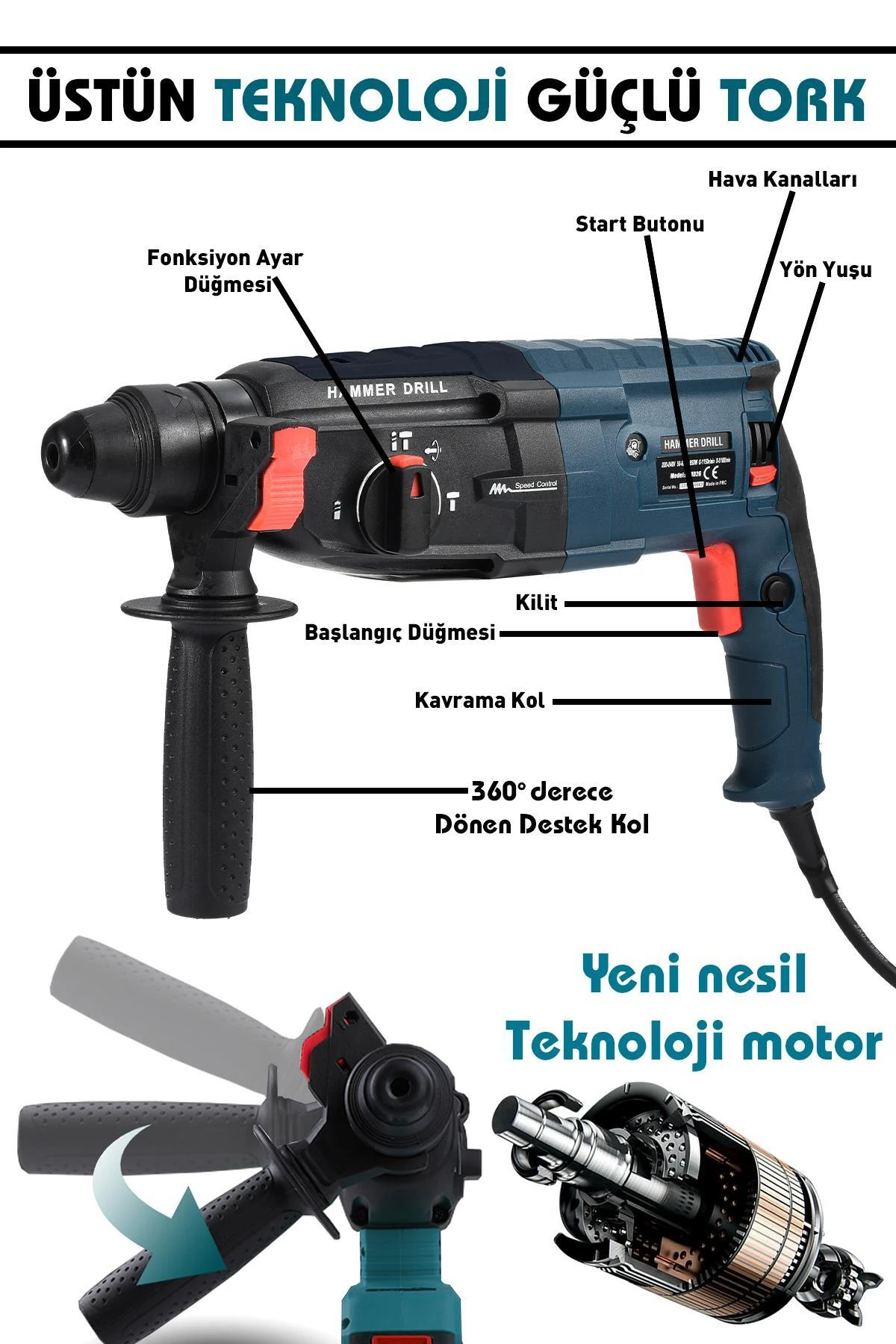 850w Metal Şanzıman Darbeli Matkap Kırıcı Delici Hilti 2-28 mm