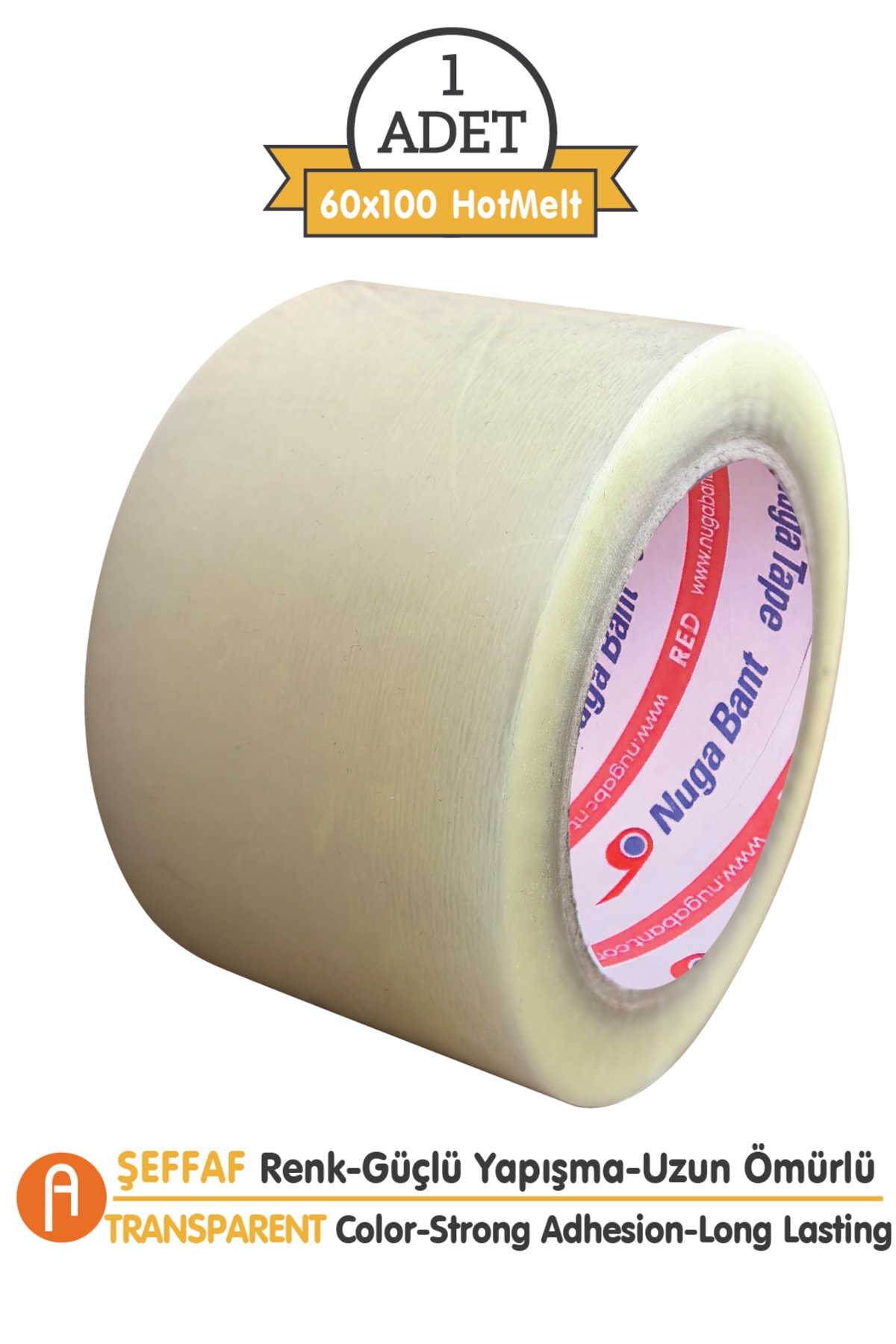 NUGA Geniş Koli Bandı - 60mm.x100m, Şeffaf-Güçlü ve Dayanıklı-Hotmelt Yapışkanlı
