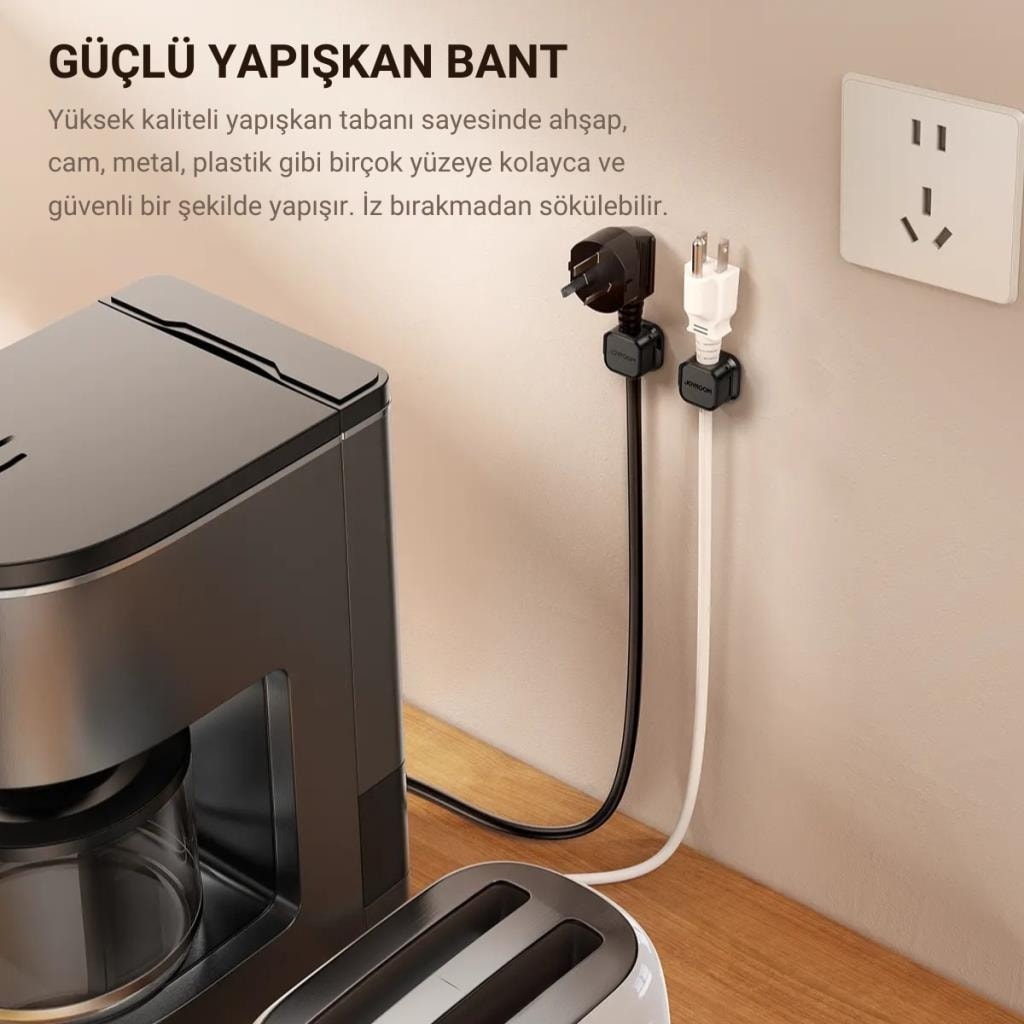 6 Adet Set Yapışkanlı Klips Kapaklı Kablo Düzenleyici Organizer, Ev, Ofis, Kablo Düzenleyici
