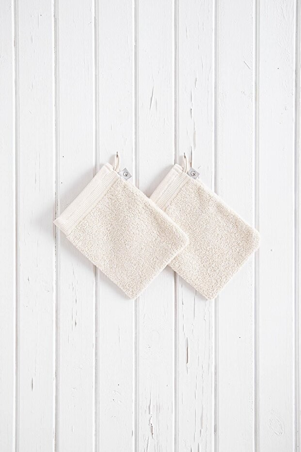 Havlu Banyo Kesesi %100 Pamuk Bukle 2'li Set Kapama Bordürlü Krem 15x20 Cm