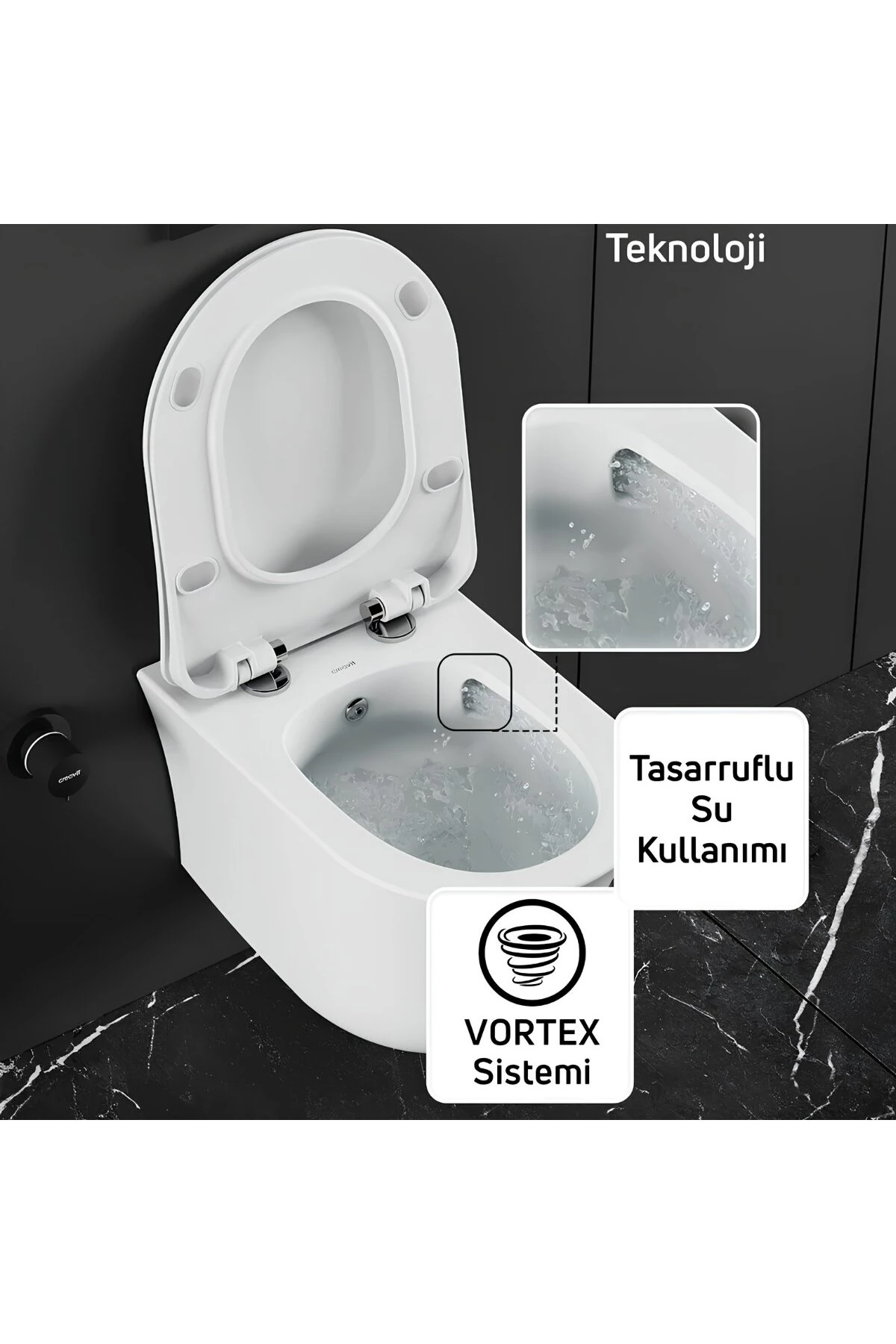 Nora Vortex Beyaz Asma Klozet NO323, Nora Duck Duroplast Yavaş Kapak