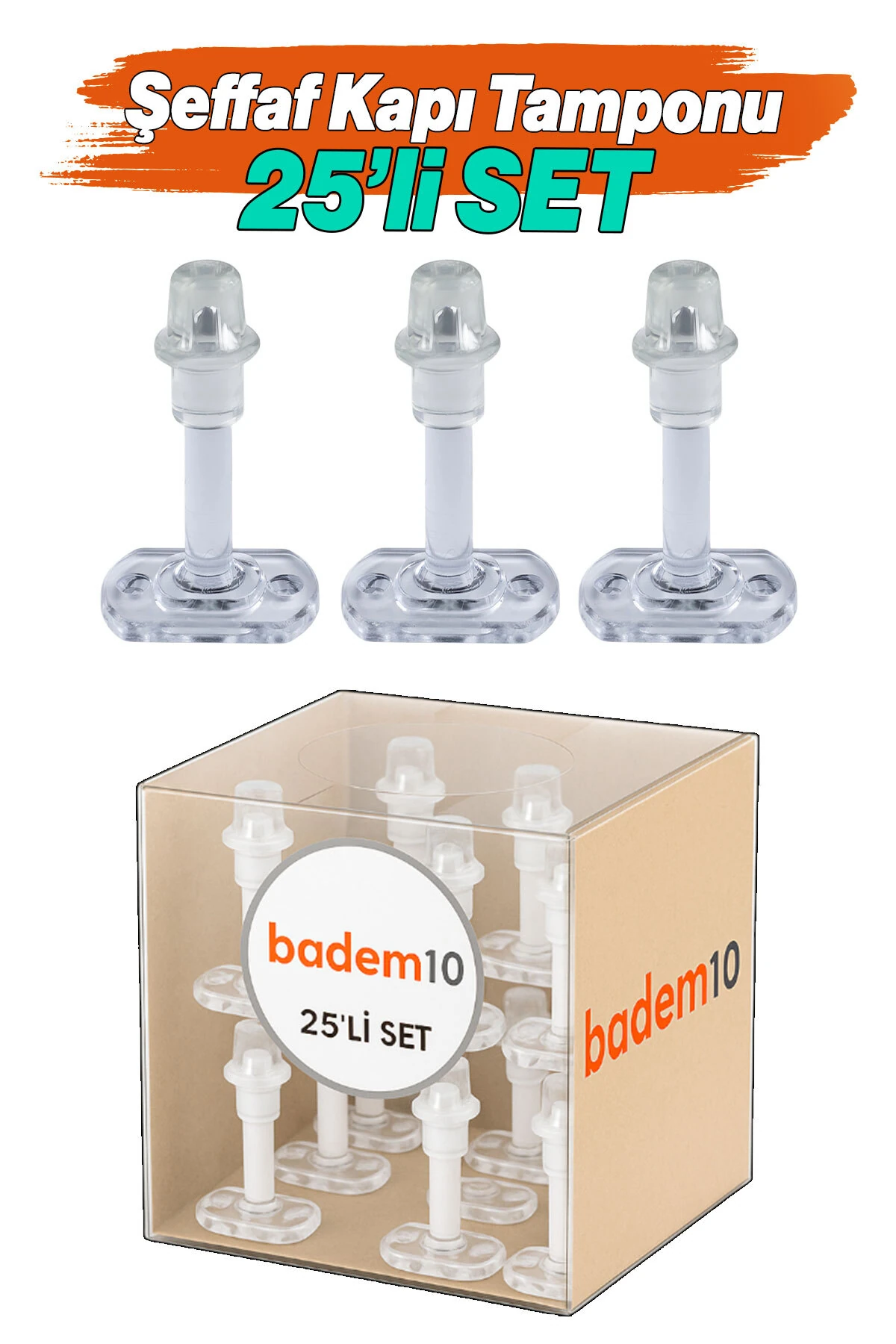 Şeffaf 25 Adet Plastik Kapı Pencere Arkası Renk Tampon 8 CM Vidalı Duvar Koruyucu Silikon Stoper