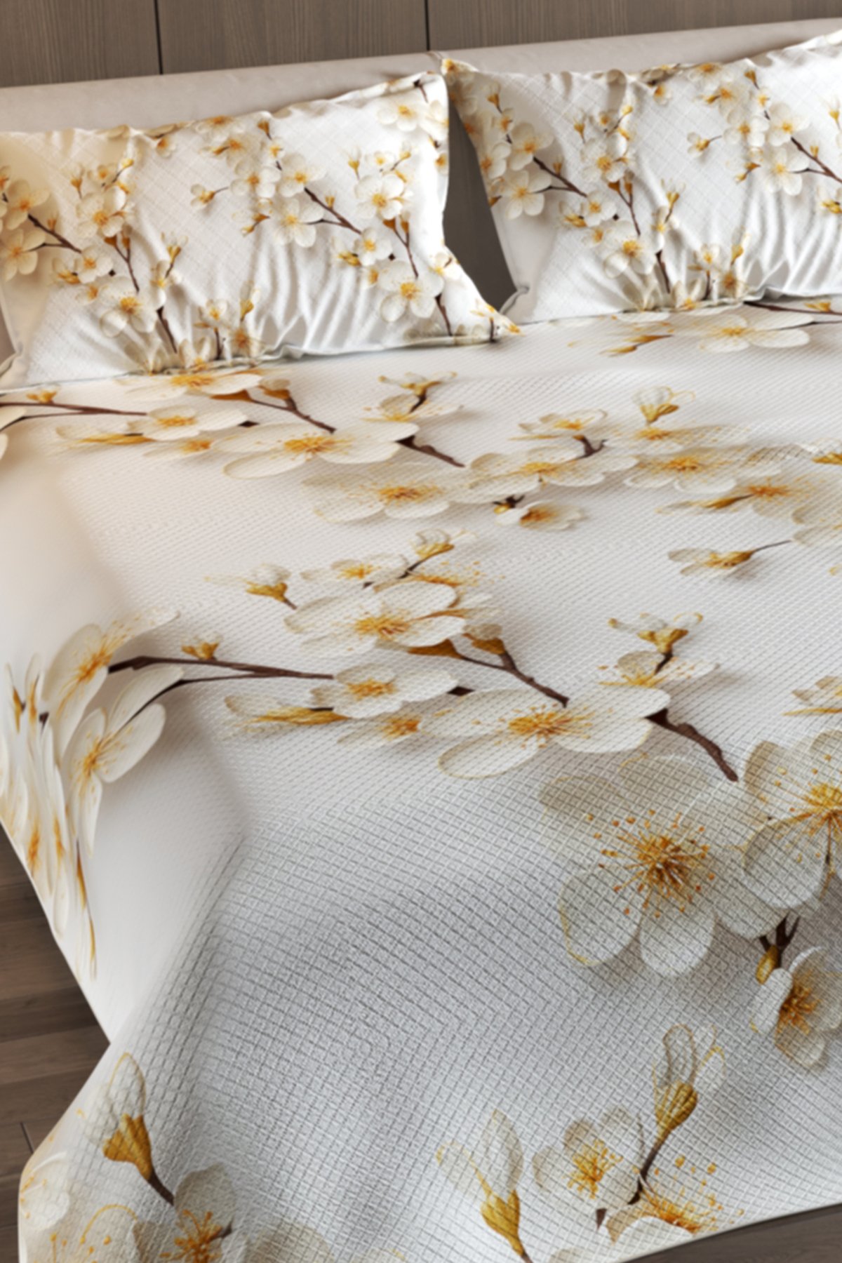Pike Takımı Pamuklu Çift Kişilik Jakar Dokuma Yatak Örtüsü Jasmin