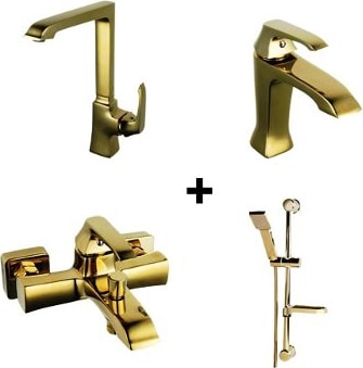 Avangart Altın Gold Armatür Seti - Banyo,Mutfak,Lavabo,Duş Seti